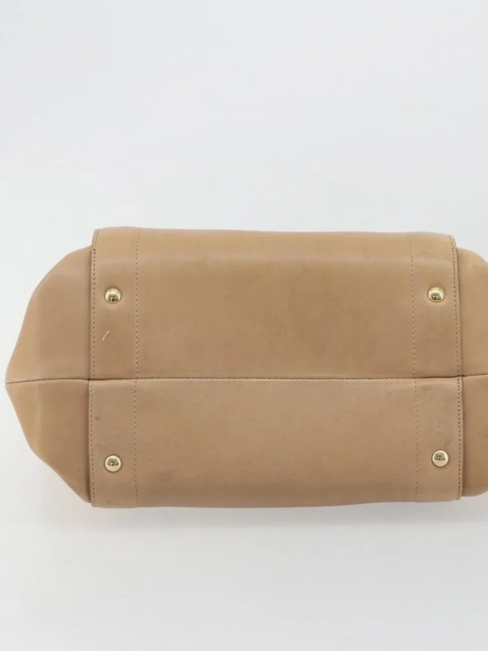 Salvatore Ferragamo Gancini Hand Bag Leather Beige Gold Auth hk2805